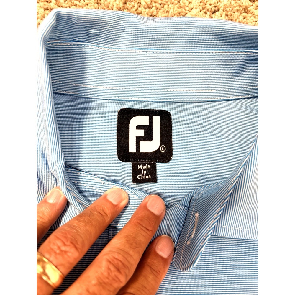 FootJoy Polo Shirt Mens Blue Gray Striped Performance Stretch Golf Light - Picture 4 of 5
